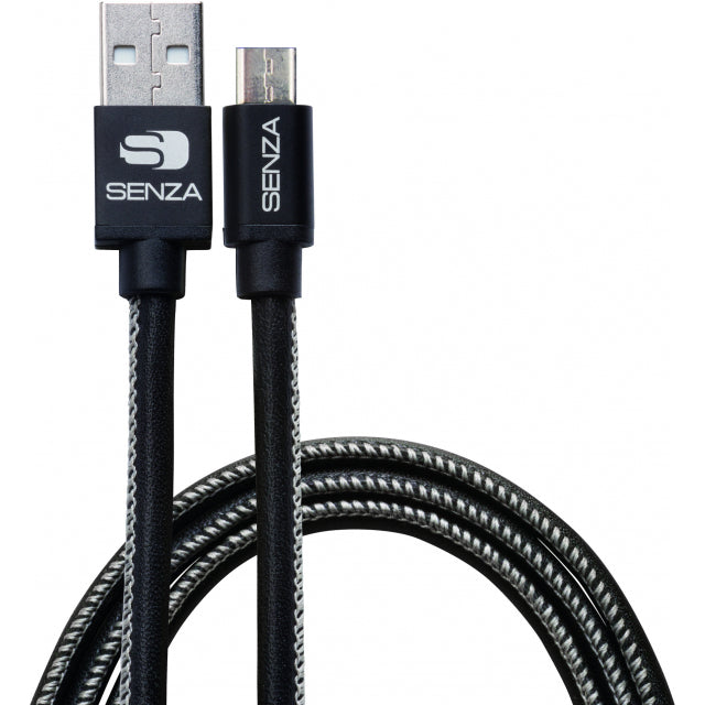 Senza Premium Leather Charge/Sync Cable Micro USB 1.5m. 12W Black