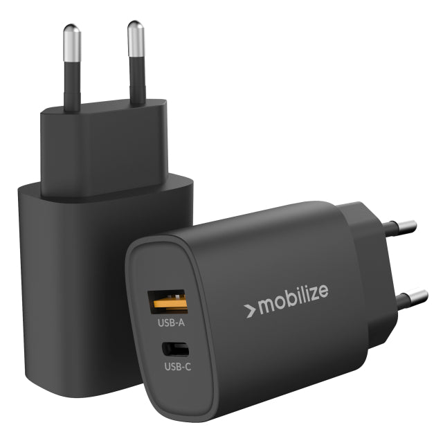 Mobilize Wall Charger USB-C + USB 25W with PD/PPS Black