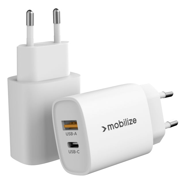 Mobilize Wall Charger USB-C + USB 25W with PD/PPS White