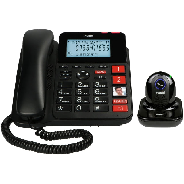 FX-3960 Fysic Big Button Huistelefoon + Antwoordapparaat + Draadloze SOS Paniekknop Black