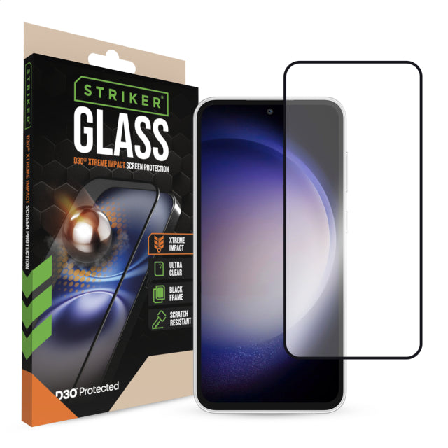 Striker D3O Xtreme Impact Glass Screen Protector - Black Frame - Samsung Galaxy A54 5G/S23 FE 5G
