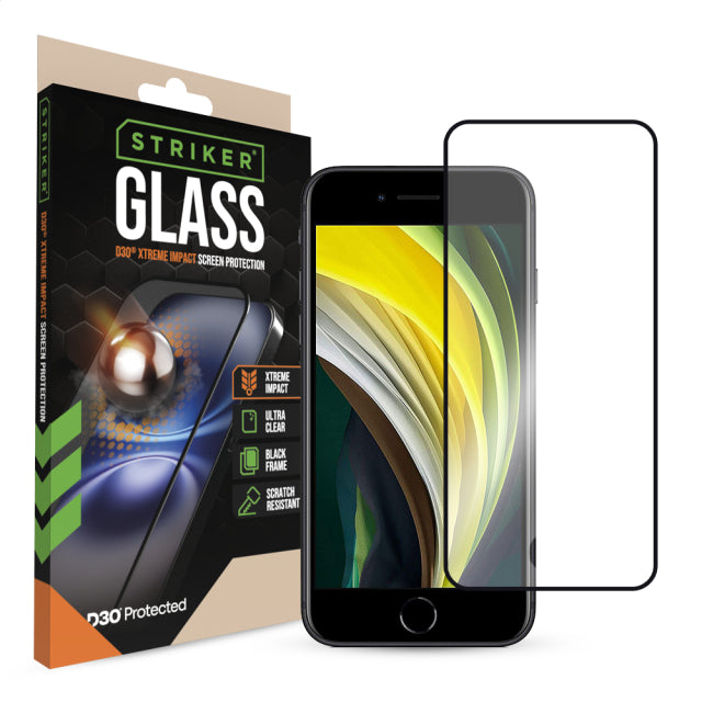 Striker D3O Xtreme Impact Glass Screen Protector - Black Frame - Apple iPhone 7/8/SE (2020/2022)