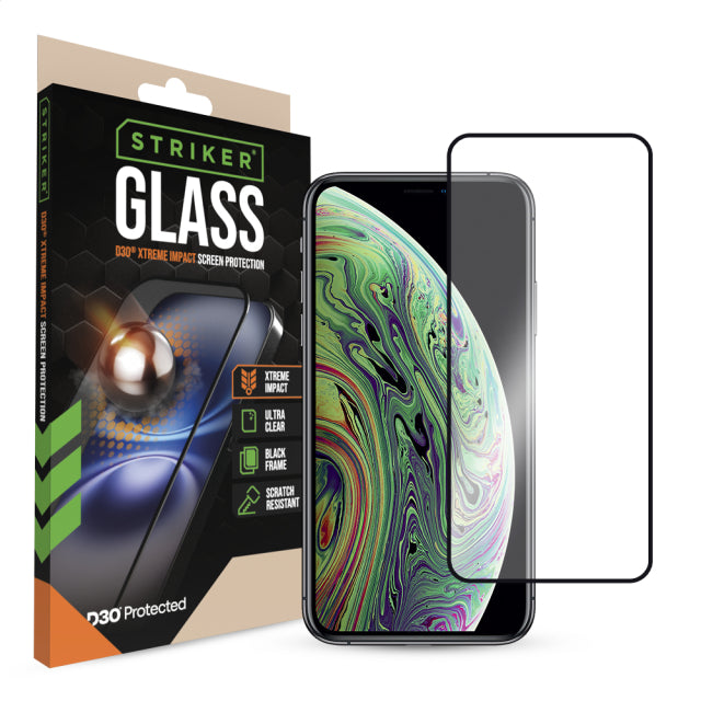 Striker D3O Xtreme Impact Glass Screen Protector - Black Frame - Apple iPhone X/Xs/11 Pro