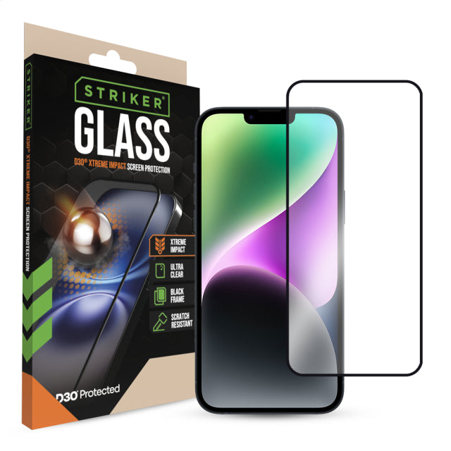 Striker D3O Xtreme Impact Glass Screen Protector - Black Frame - Apple iPhone 13 Pro Max/14 Plus