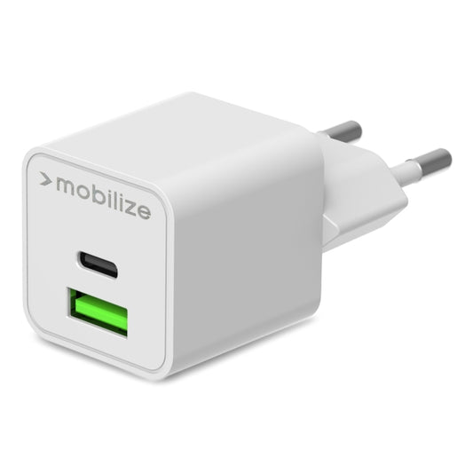 Mobilize Wall Charger USB-C + USB GaN 30W with PD/PPS White