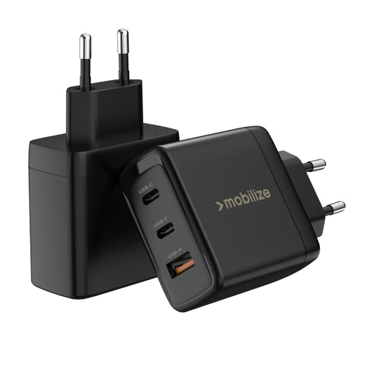 Mobilize Wall Charger 2x USB-C + 1x USB GaN 65W with PD/PPS Black