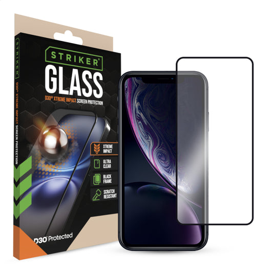 Striker D3O Xtreme Impact Glass Screen Protector - Black Frame - Apple iPhone XR/11